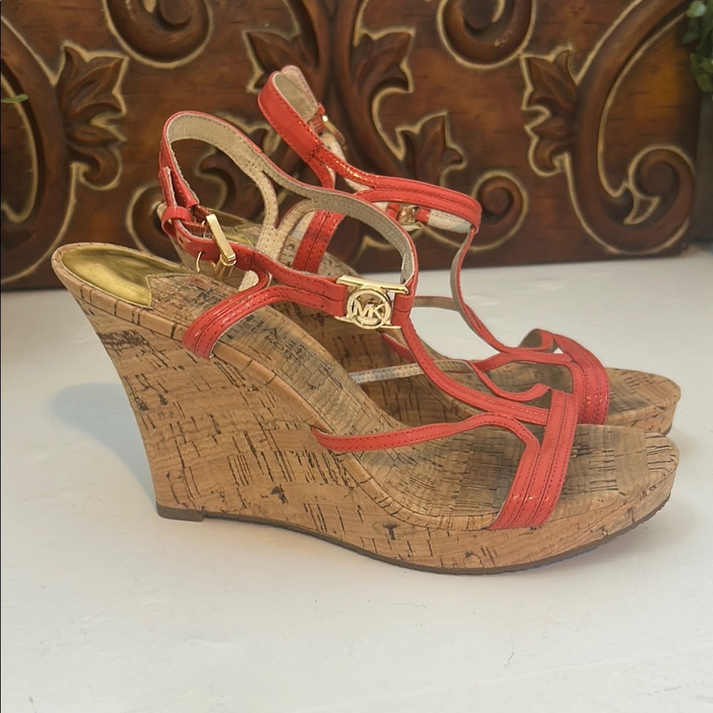 Michael Kors Red/Coral Wedge Sandals sz7.5